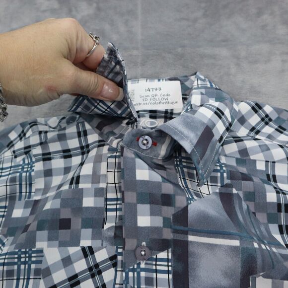 VO5 Shirt Mens L Gray Geometric Cinco En Todo Button Up Short Sleeve Collared - Picture 7 of 15